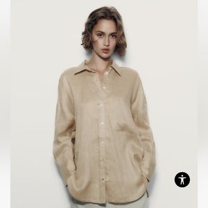 Zara 100% Linen Shirt in Beige
